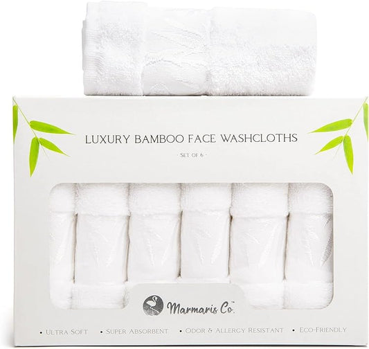 Set of 6 Luxury Bamboo White Wash Cloths